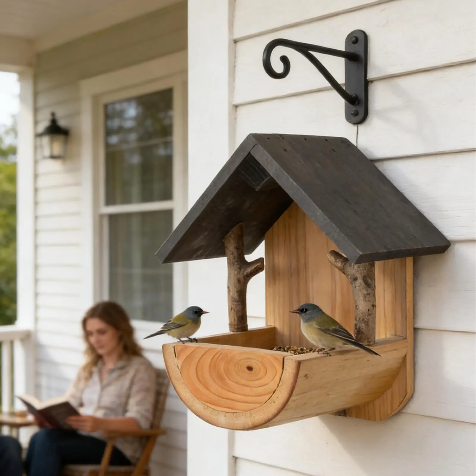 Feeding - Duvara Monte Edilebilen Ahşap Kuş Besleyici,