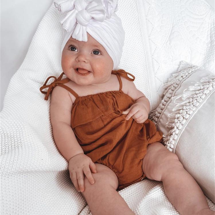 Baby Summer Linen Sleeveless Jumpsuit - Yaz bebek kız giysileri Romper ilmek