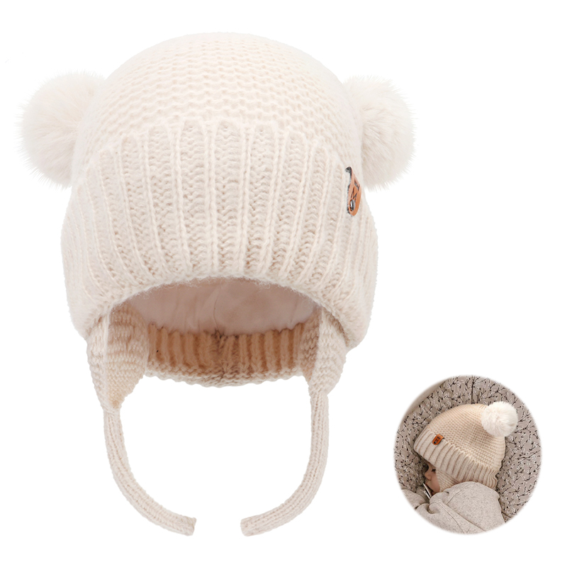 Infant Beanie Hat With Ears - Bebek Yün Şapka Sevimli Kürk Topu