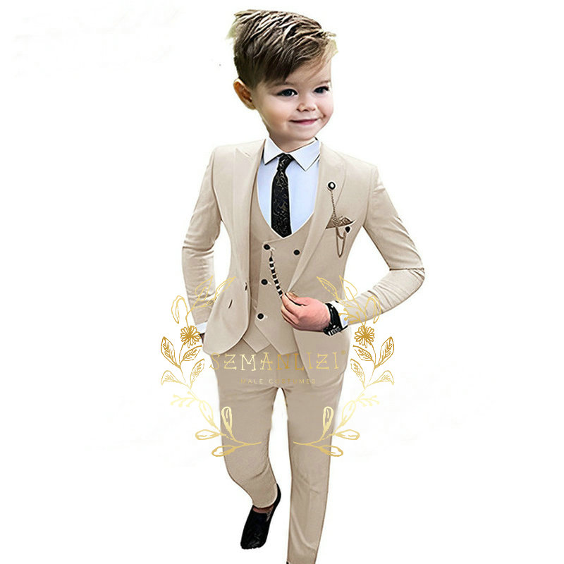 Baby Boy Suit Set Baptism - Çocuk Boys bej Blazer yelek pantolon