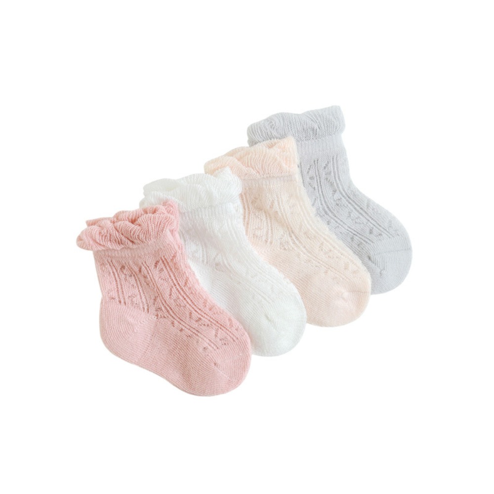 Unisex Baby Socks Non Slip - 4 Çift Tatlı Pamuklu Bebek Fırfırlı