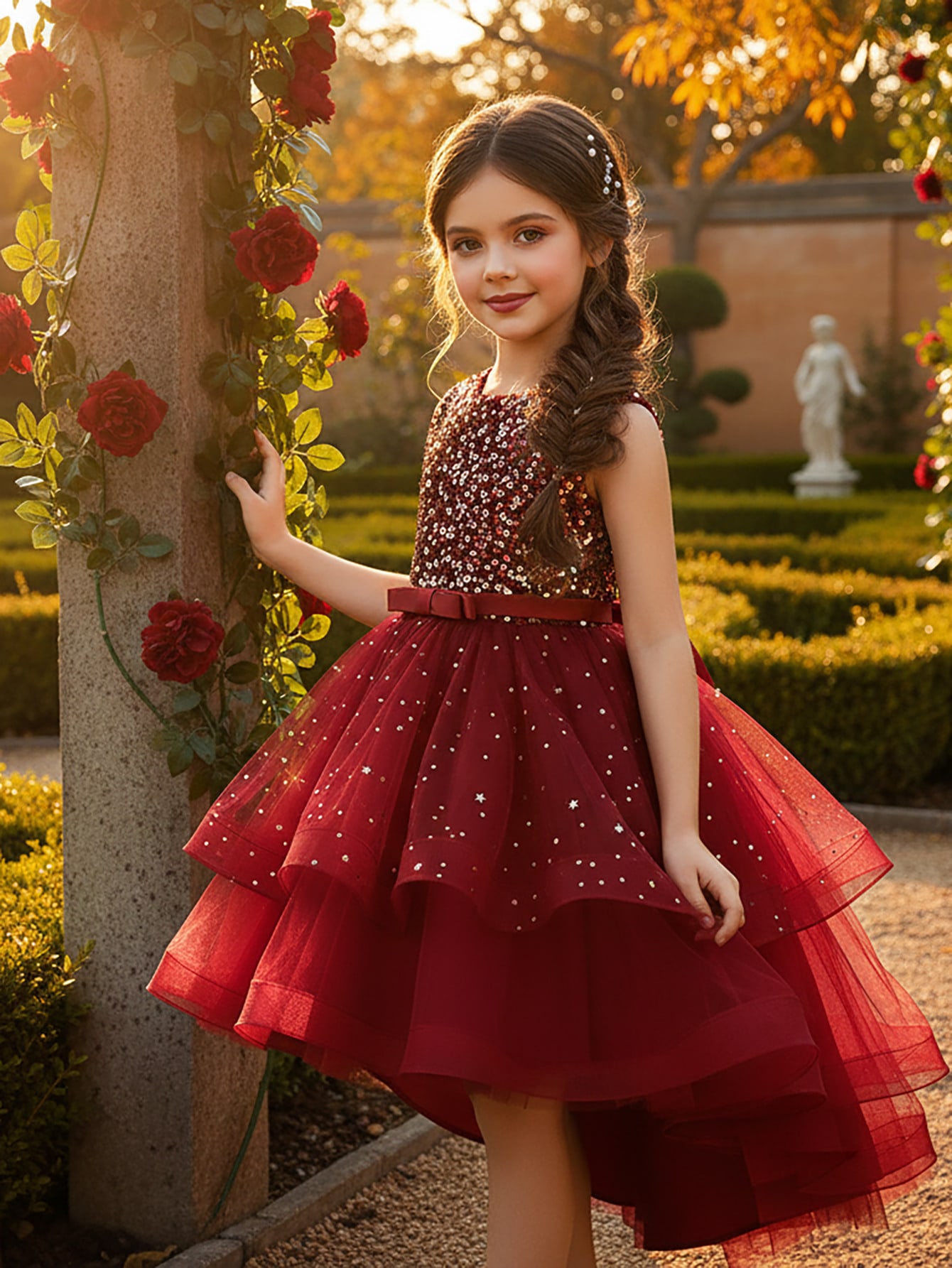 Toddler Girl Tulle Party Dress - Bebek Kız Prenses Çiçek Payetler Elbise