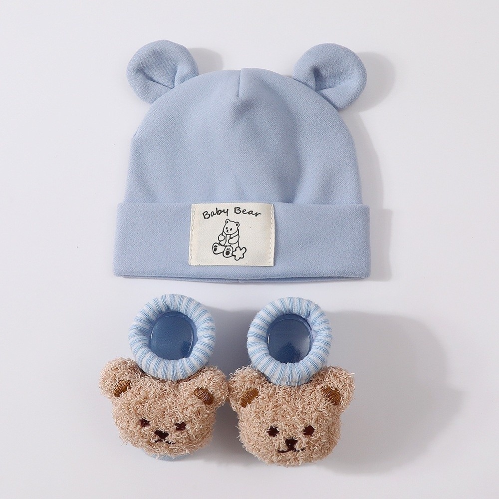 Infant Beanie Hat With Ears - 2 Parça/Set Sevimli Pamuklu Bebek Şapka