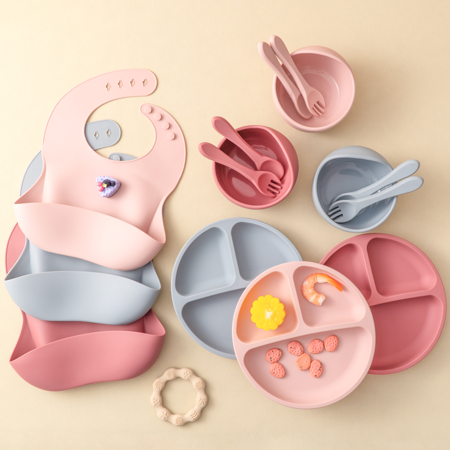 Waterproof Baby Bibs Silicone - 5 adet bebek silikon besleme seti