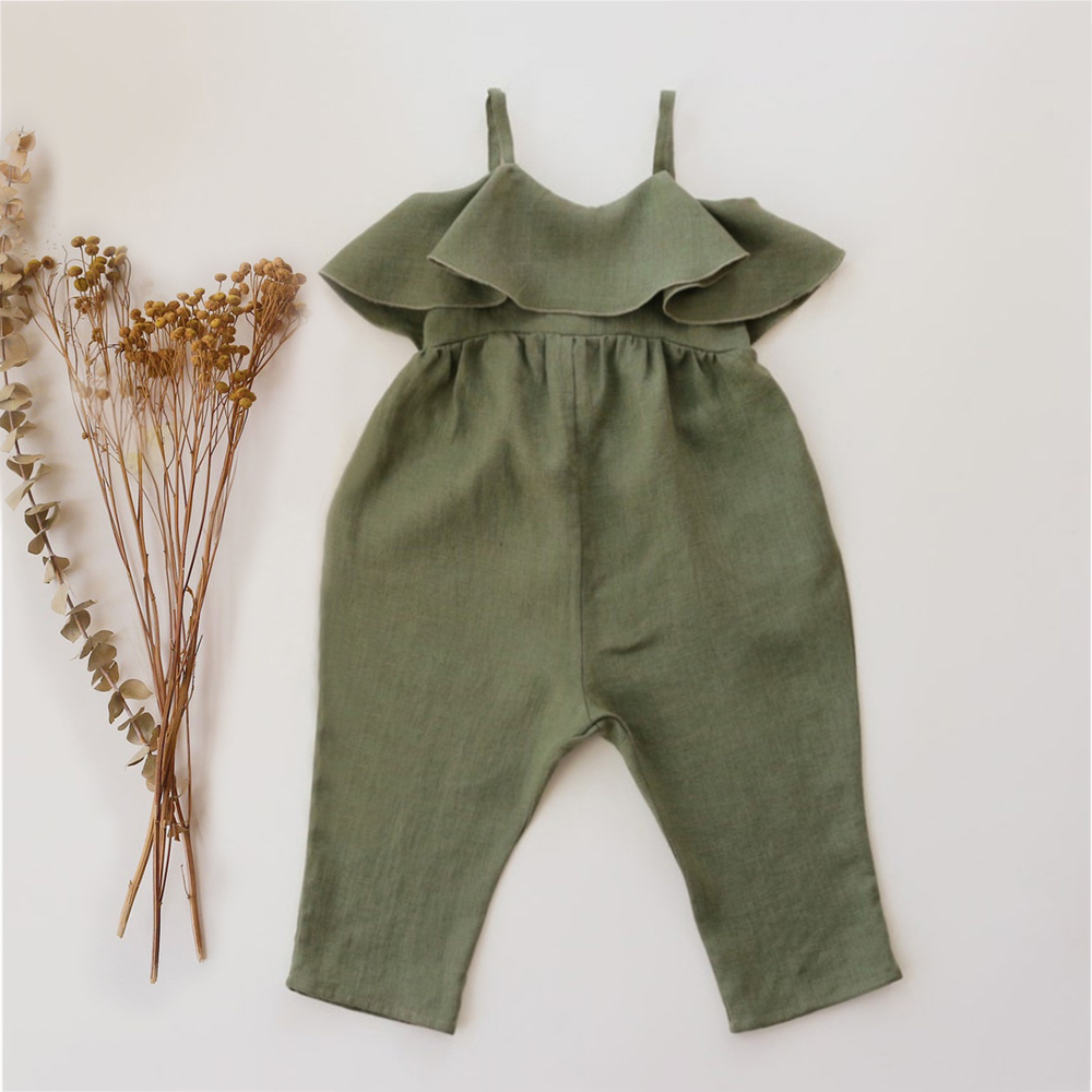 Baby Summer Linen Sleeveless Jumpsuit - Bebek kız yaz giysileri bebek kız