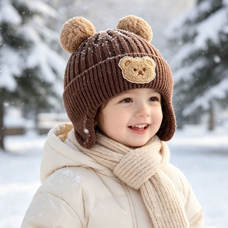Infant Beanie Hat With Ears - 1-10 adet bebek ayı kulaklı örgü