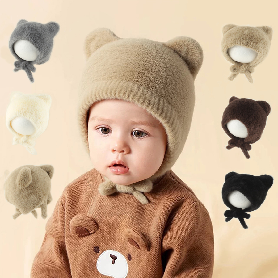 Infant Beanie Hat With Ears - Sevimli Karikatür Bebek Örgü Şapka Kışlık