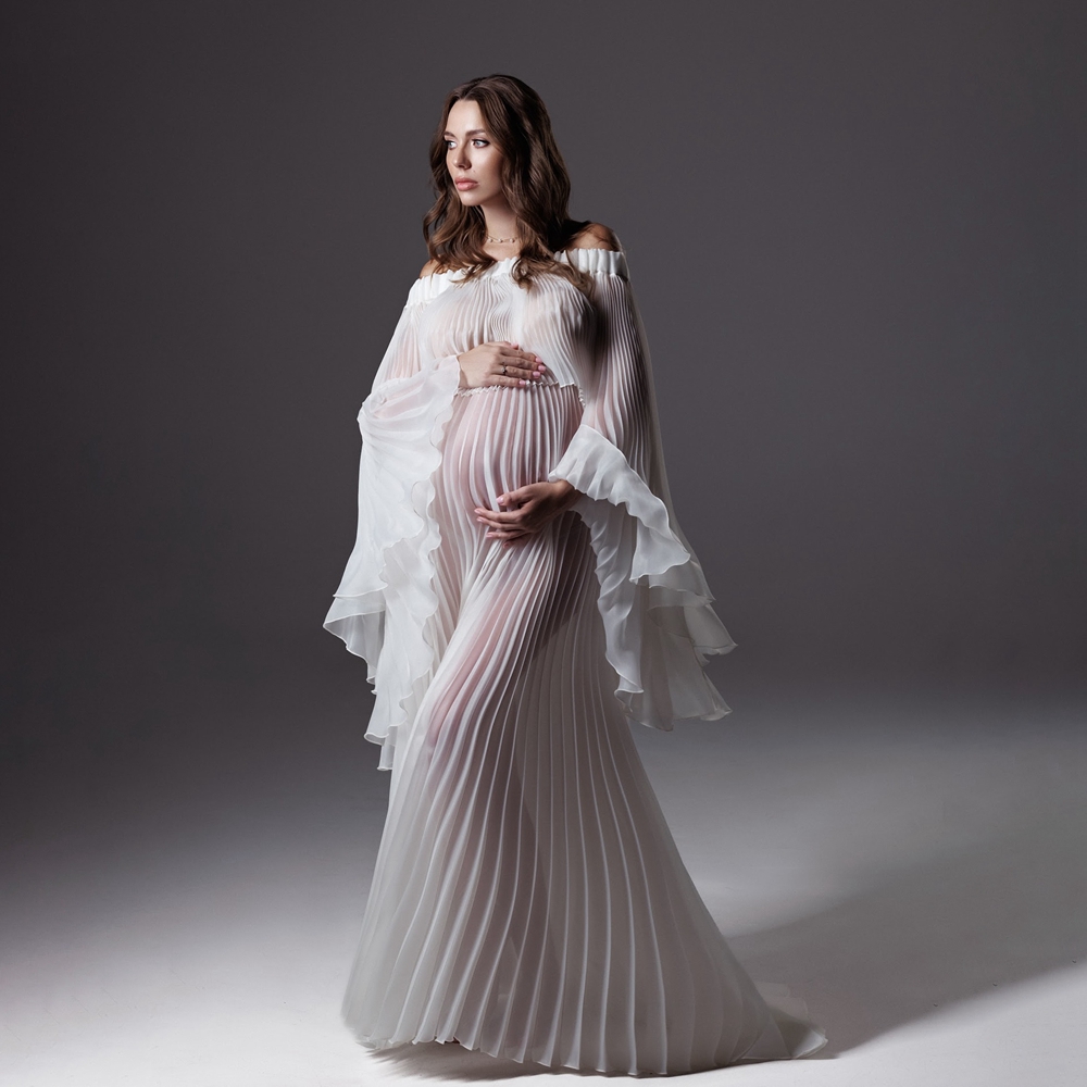 Maternity Wear - Pileli Hamile Fotoğrafçılığı Elbiseleri Beyaz File