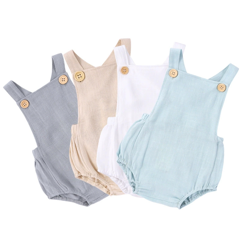 Baby Summer Linen Sleeveless Jumpsuit - 2025 Yaz Yeni Doğan Bebek Erkek