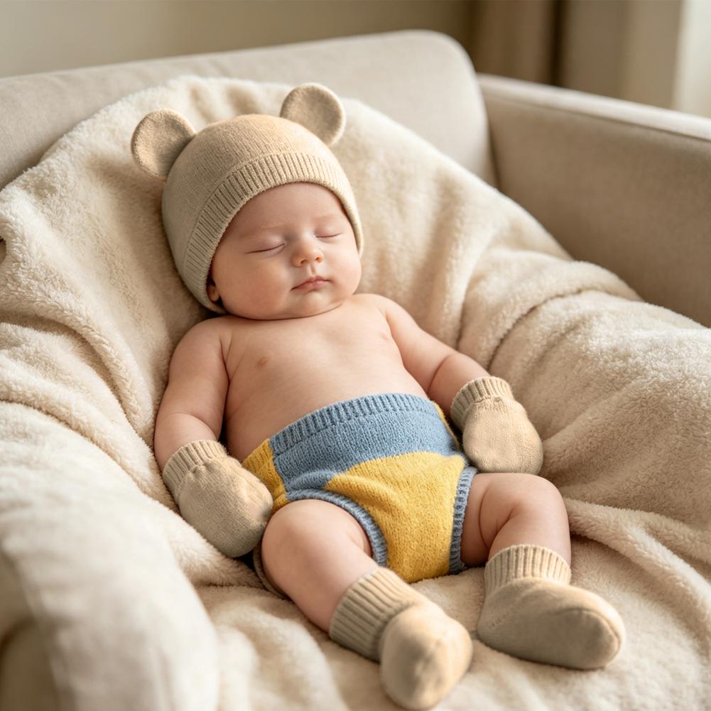 Infant Beanie Hat With Ears - Yenidoğan Ayak Koruyucuları Yenidoğan Bebek Şapka