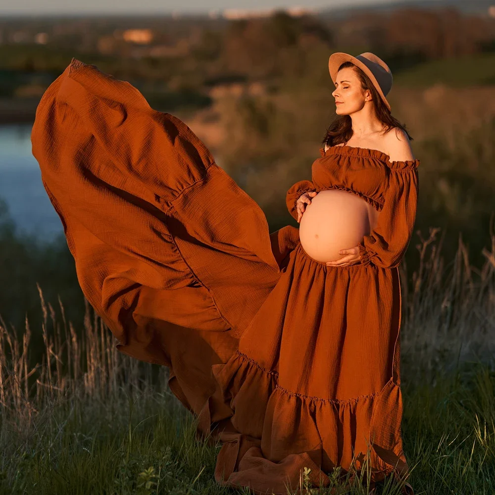 Maternity Wear - Seksi Kapalı Omuz Retro Hamile Fotoğrafçılığı