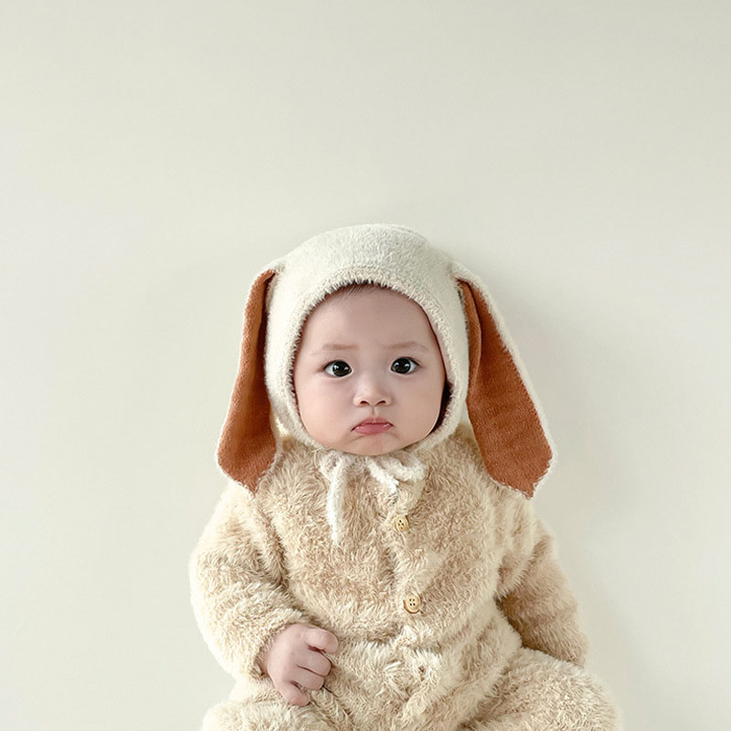 Infant Beanie Hat With Ears - Kış peluş bebek tavşan şapka tavşan