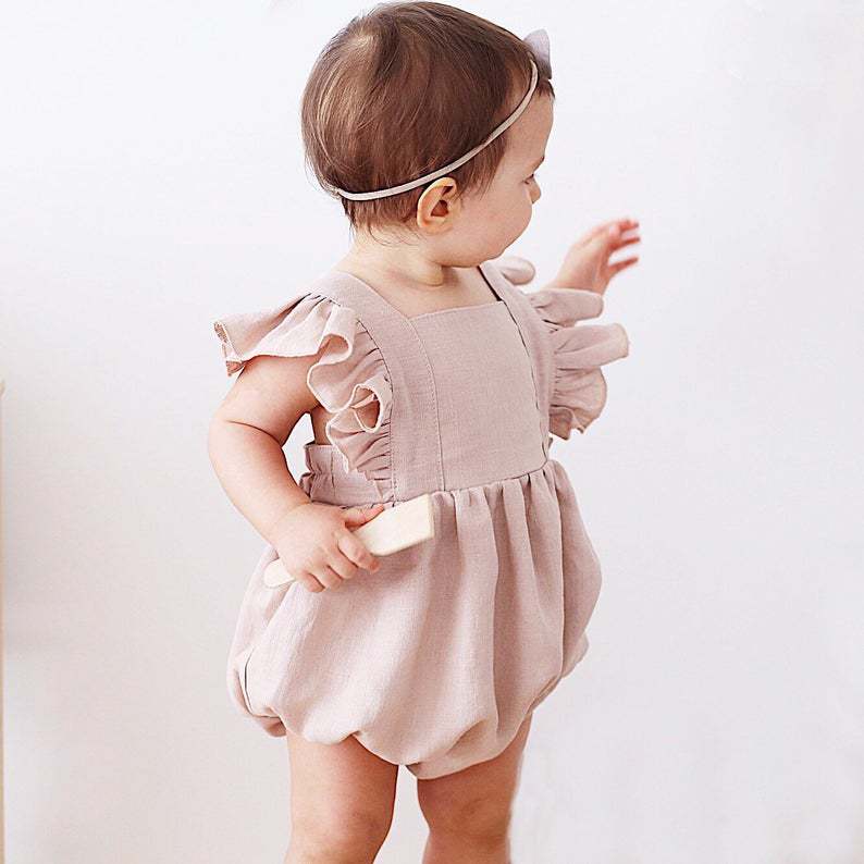 Baby Summer Linen Sleeveless Jumpsuit - Bebek Kız Çocuk Yazlık Tulumları Düz