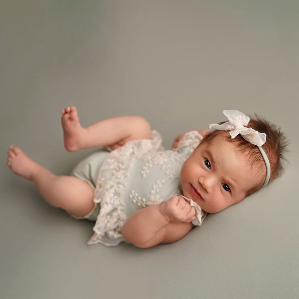 Newborn Baby Girl Romper Floral - Kaprisli Yenidoğan Bebek Kız Pastel Yeşil