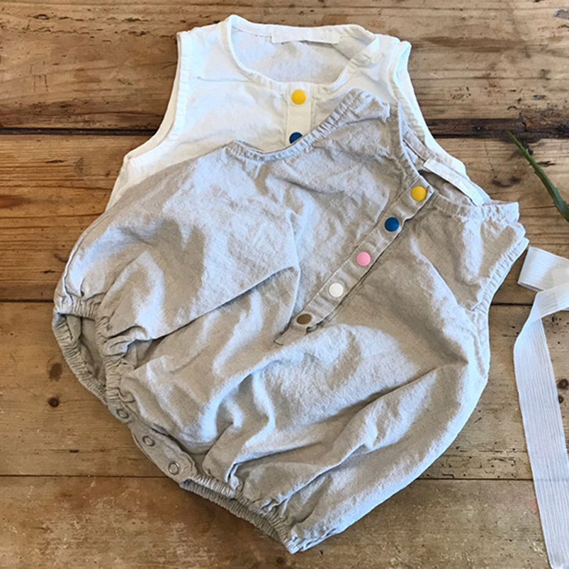 Keten pamuk Boys Romper yaz ko - Baby Summer Linen Sleeveless Jumpsuit incelemesi ve fiyatı
