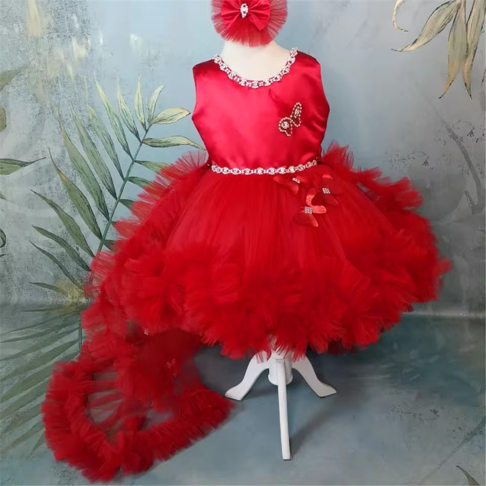 Özelleştirilmiş Kırmızı Çiçek  - Toddler Girl Tulle Party Dress incelemesi ve fiyatı