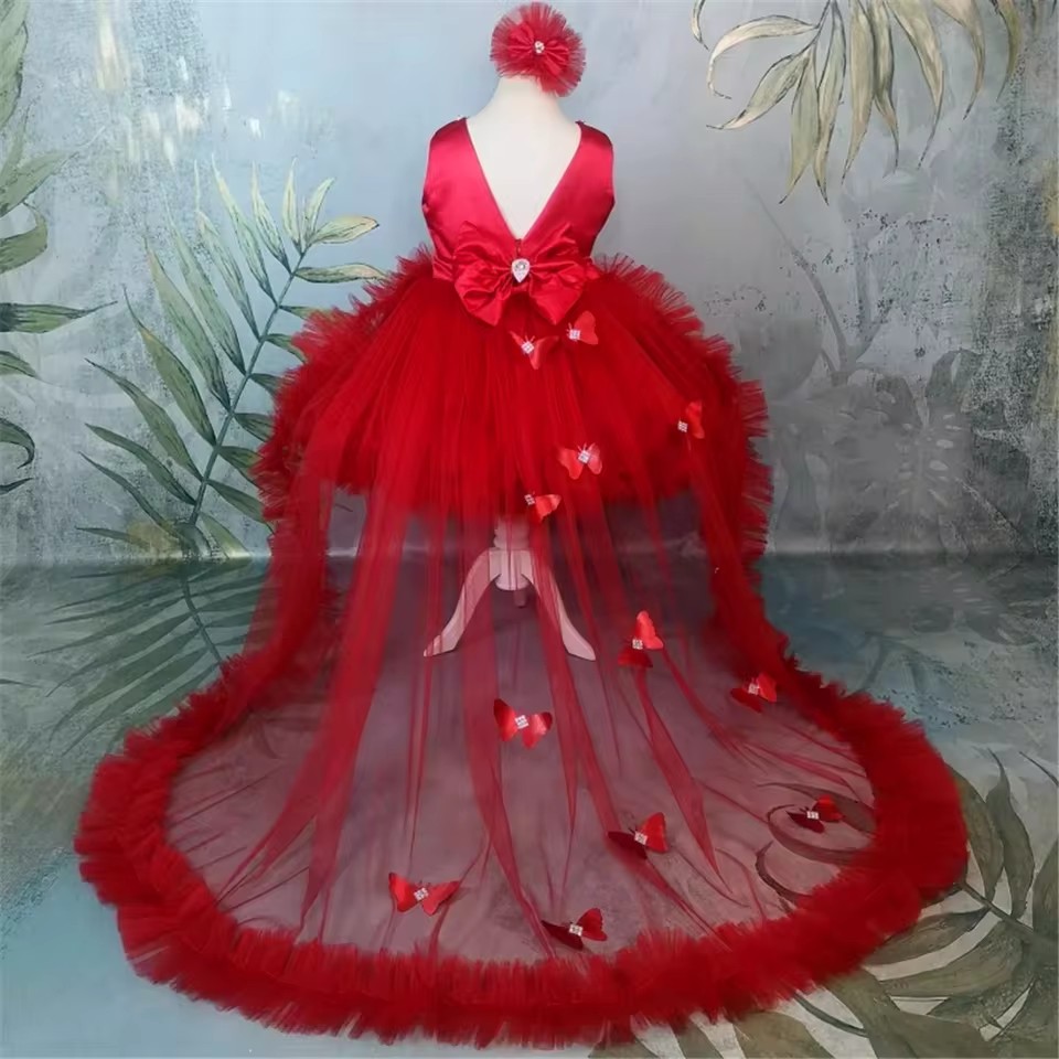 Özelleştirilmiş Kırmızı Çiçek  - Toddler Girl Tulle Party Dress incelemesi ve fiyatı