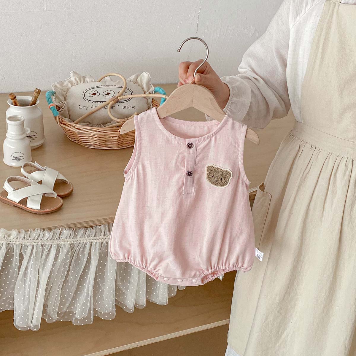 Bebek Yazlık Ayı Desenli İnce  - Baby Summer Linen Sleeveless Jumpsuit incelemesi ve fiyatı