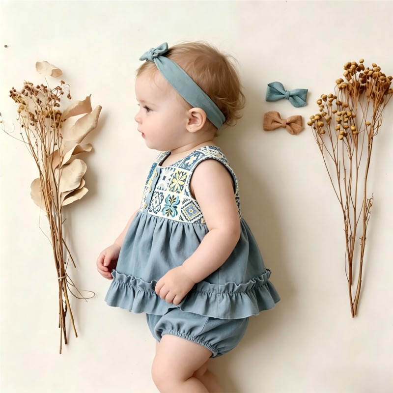 Moda Yenidoğan Bebek Kız Erkek - Baby Summer Linen Sleeveless Jumpsuit incelemesi ve fiyatı