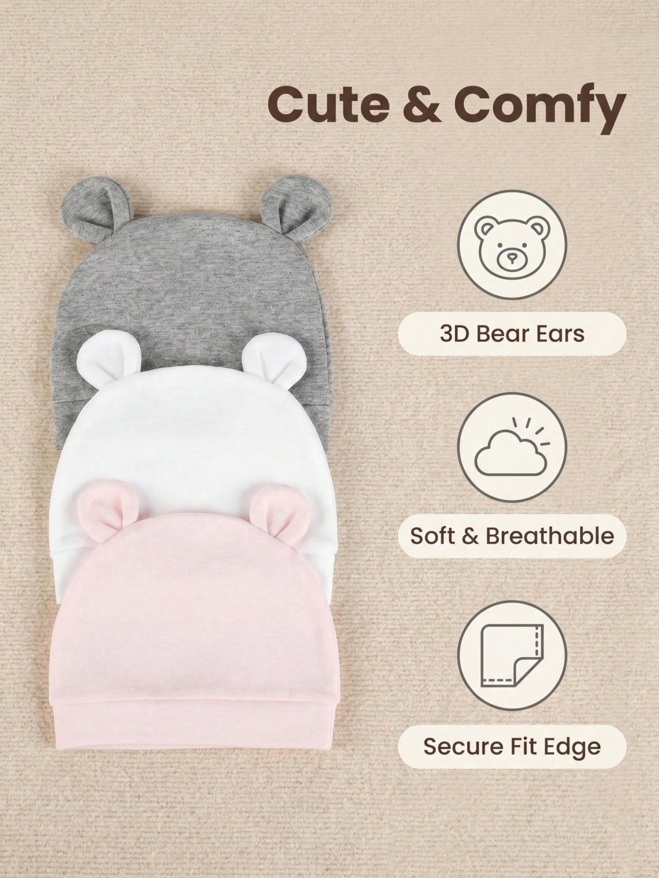 3'lü Paket Yenidoğan Düz Renk  - Infant Beanie Hat With Ears incelemesi ve fiyatı